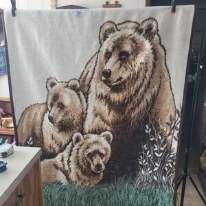 Vintage Biederlack Reversible Blanket Grizzly Bear Family Of 3
